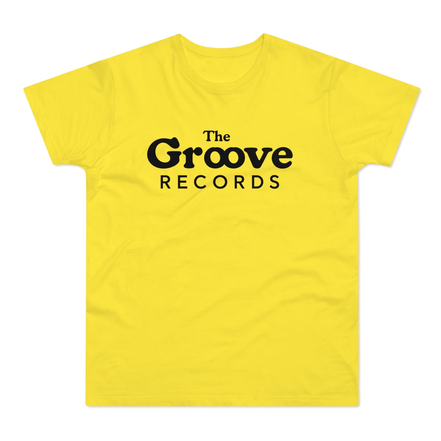 Yellow t-shirt with "The Groove RECORDS" text in black.