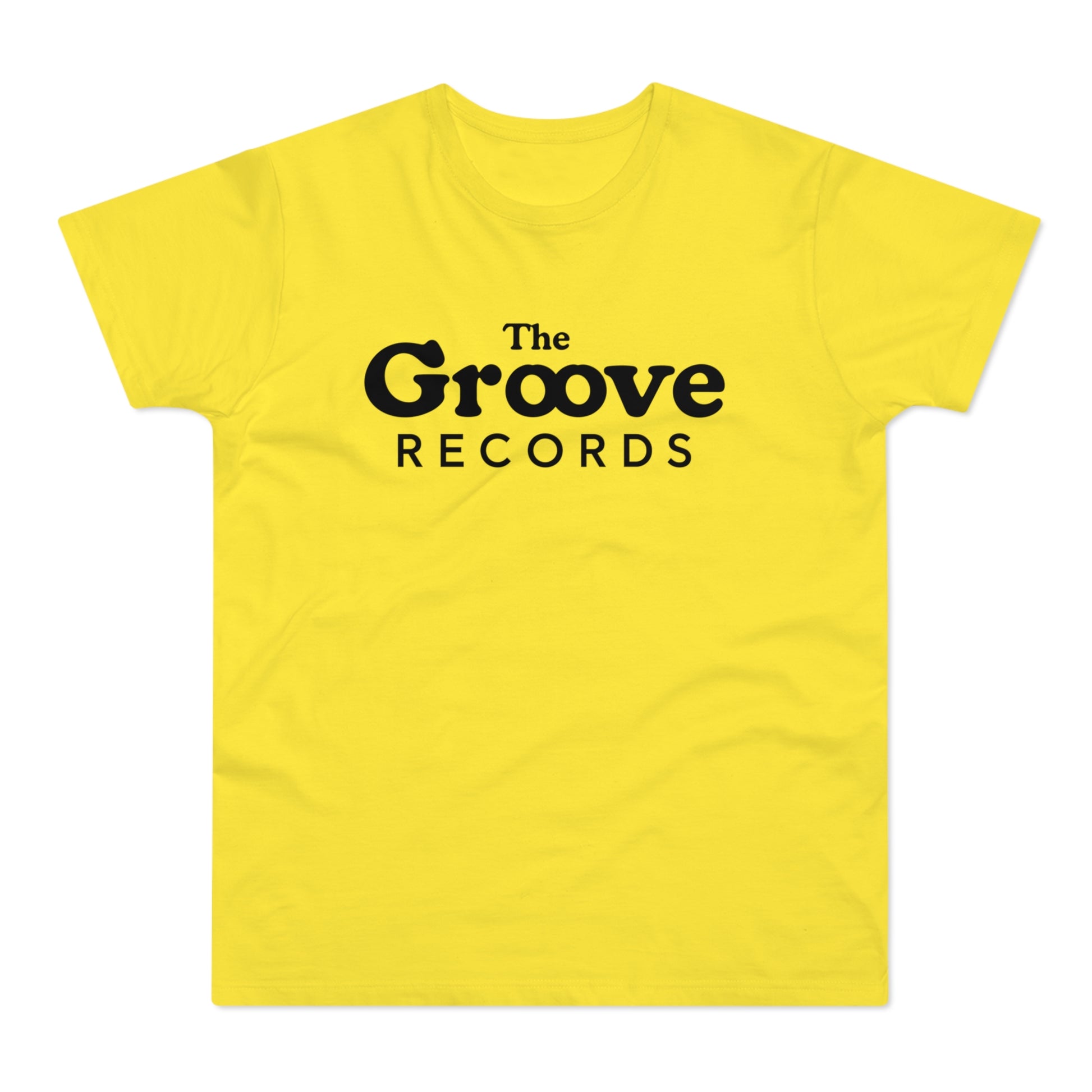 Yellow t-shirt with "The Groove RECORDS" text in black.