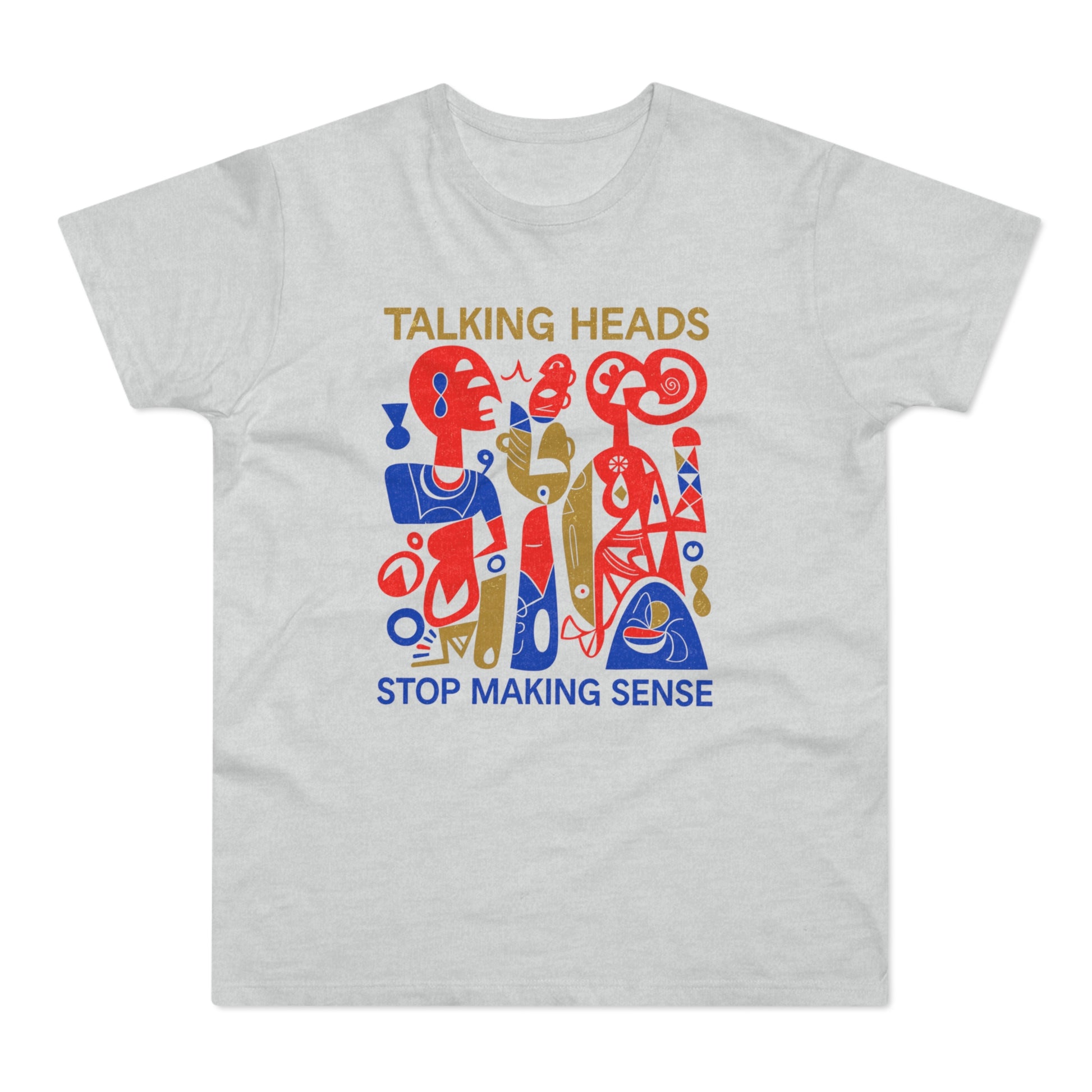 Light grey t-shirt with Talking Heads artwork and text "STOP MAKING SENSE".