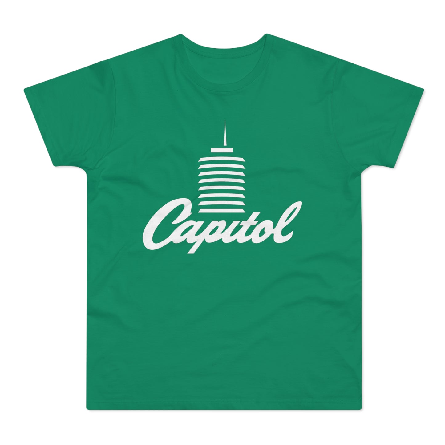 Green t-shirt with white Capitol building illustration and text.