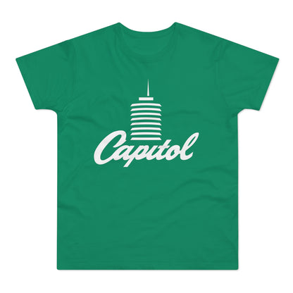 Green t-shirt with white Capitol building illustration and text.