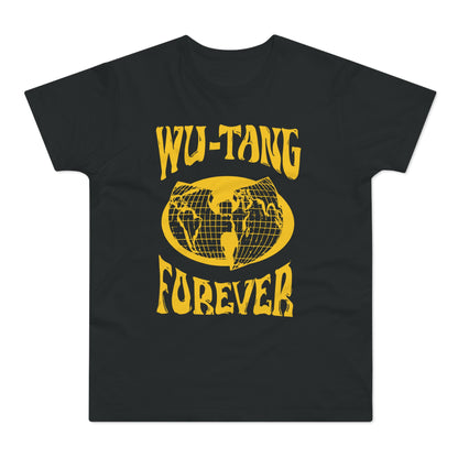Black t-shirt with yellow Wu-Tang logo and "FOREVER" text.