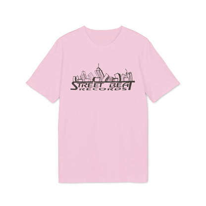 Pink t-shirt with black "Street Beat Records" and skyline graphic.
