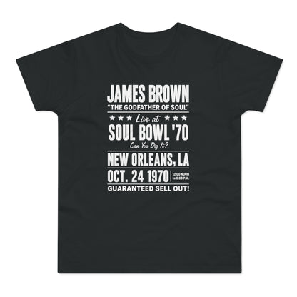 James Brown Soul Bowl '70 concert t-shirt with date and location.