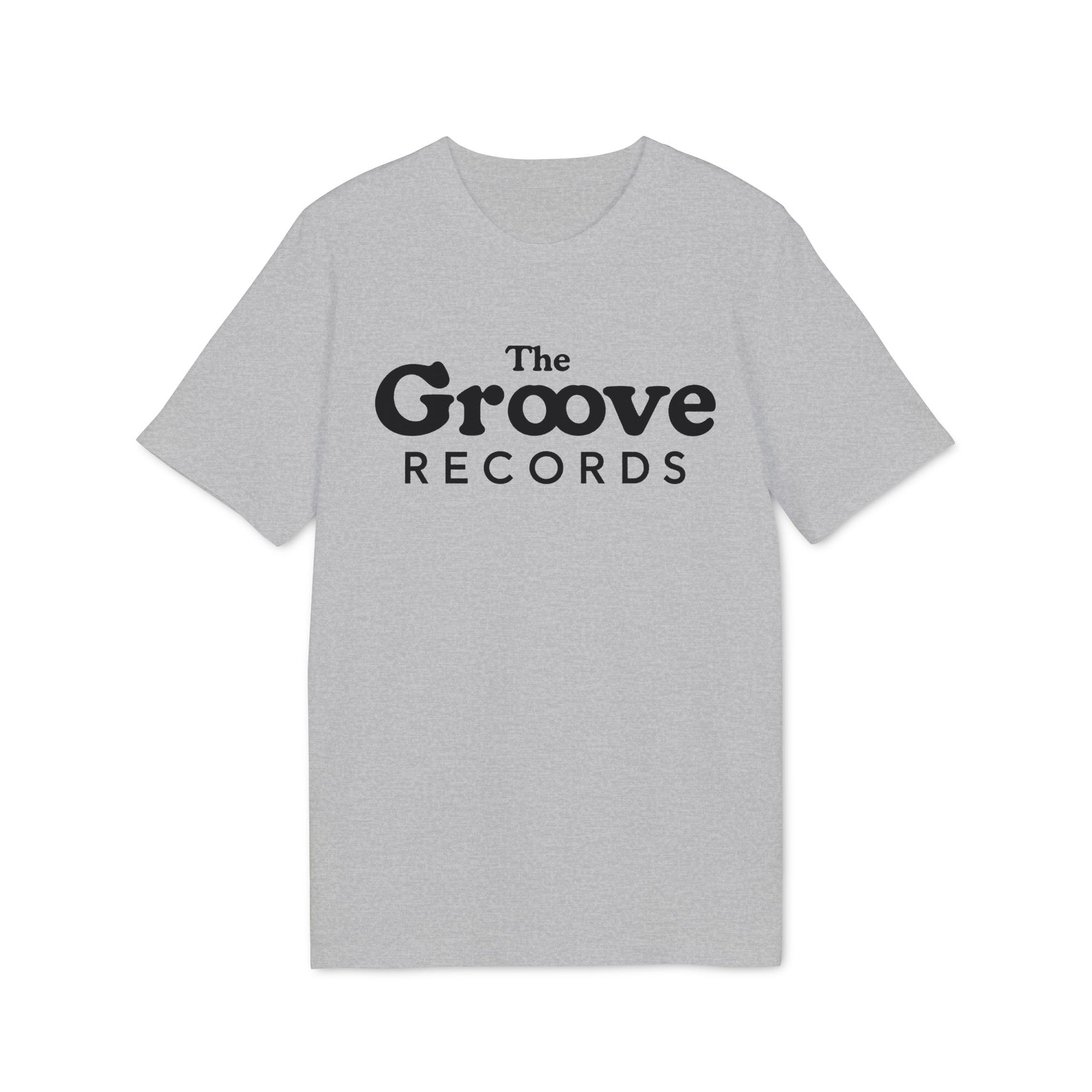 Grey t-shirt with black text "The Groove Records" on the chest.
