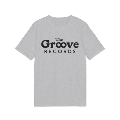 Grey t-shirt with black text "The Groove Records" on the chest.