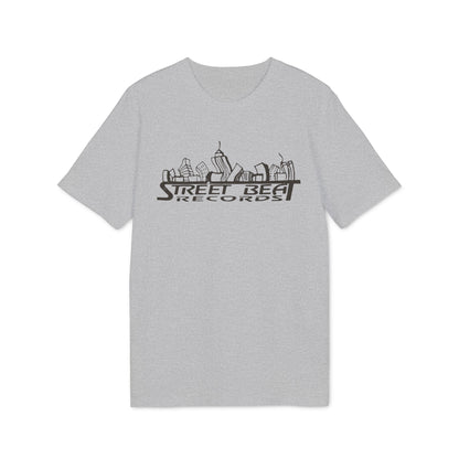 Grey t-shirt with black skyline graphic and text "STREET BEAT RECORDS".