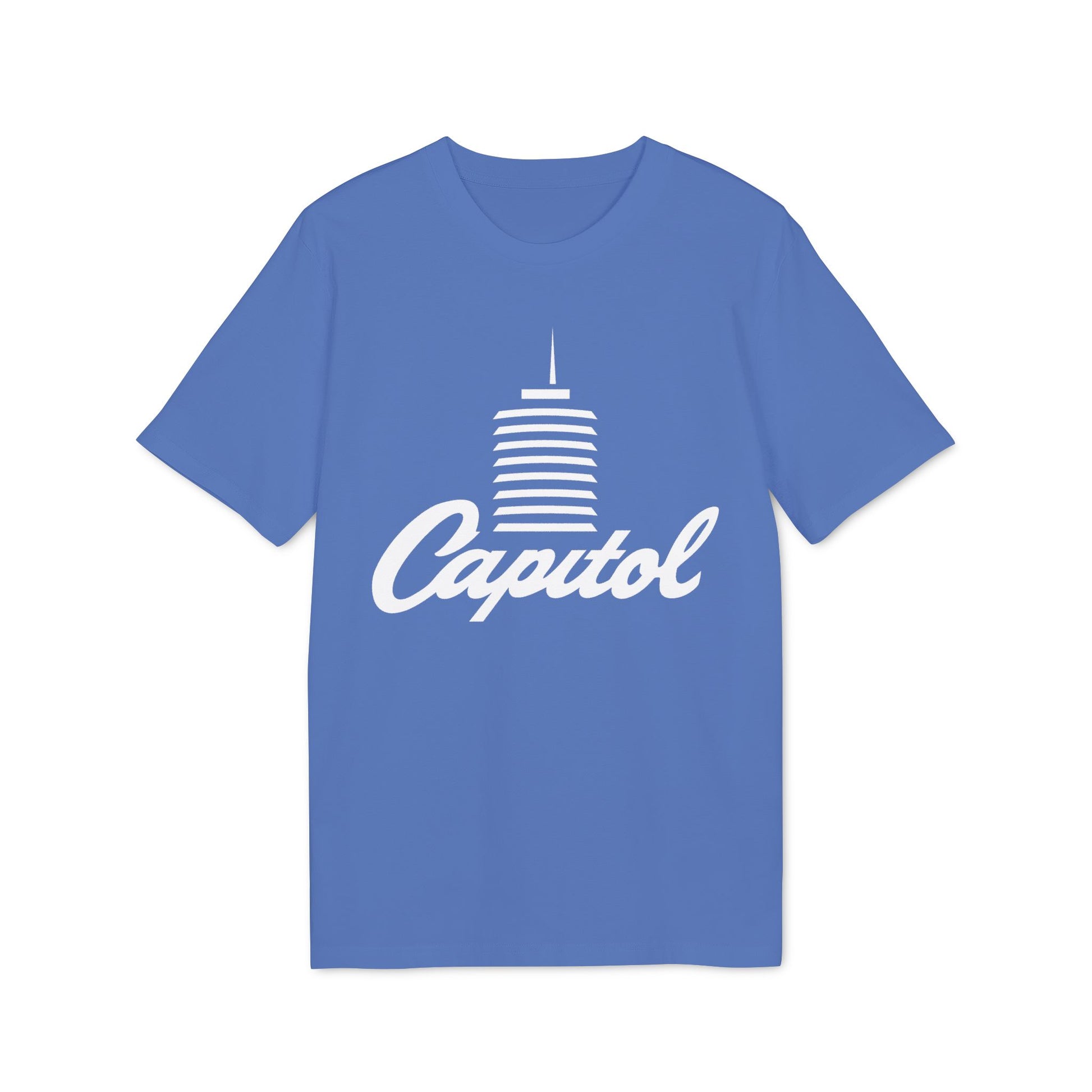 Blue t-shirt with white "Capitol" text and building graphic.