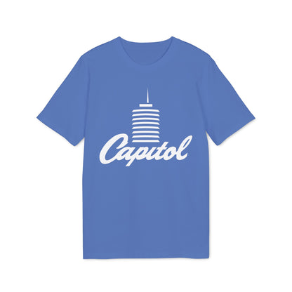 Blue t-shirt with white "Capitol" text and building graphic.
