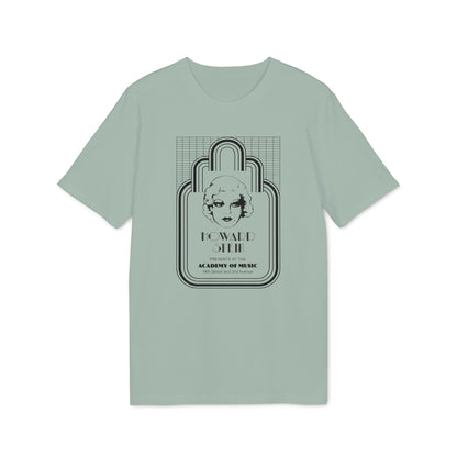 Light sage t-shirt with black graphic of a woman's face, "Howard Stein" and "Academy of Music" text.