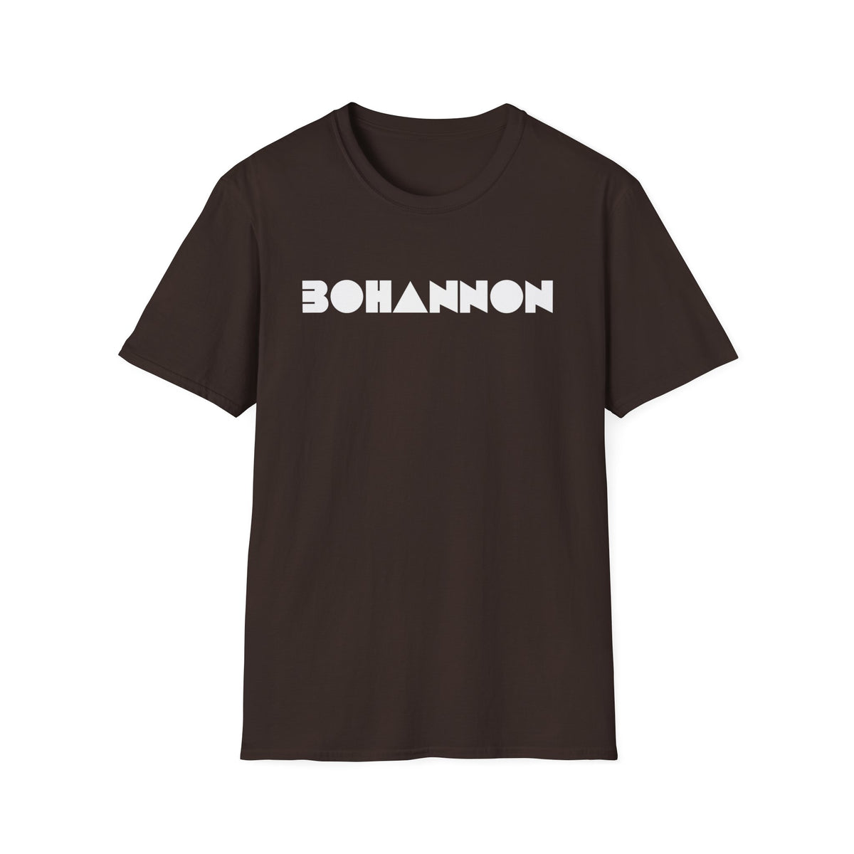 Brown t-shirt with white geometric "BOHANNON" text on chest.