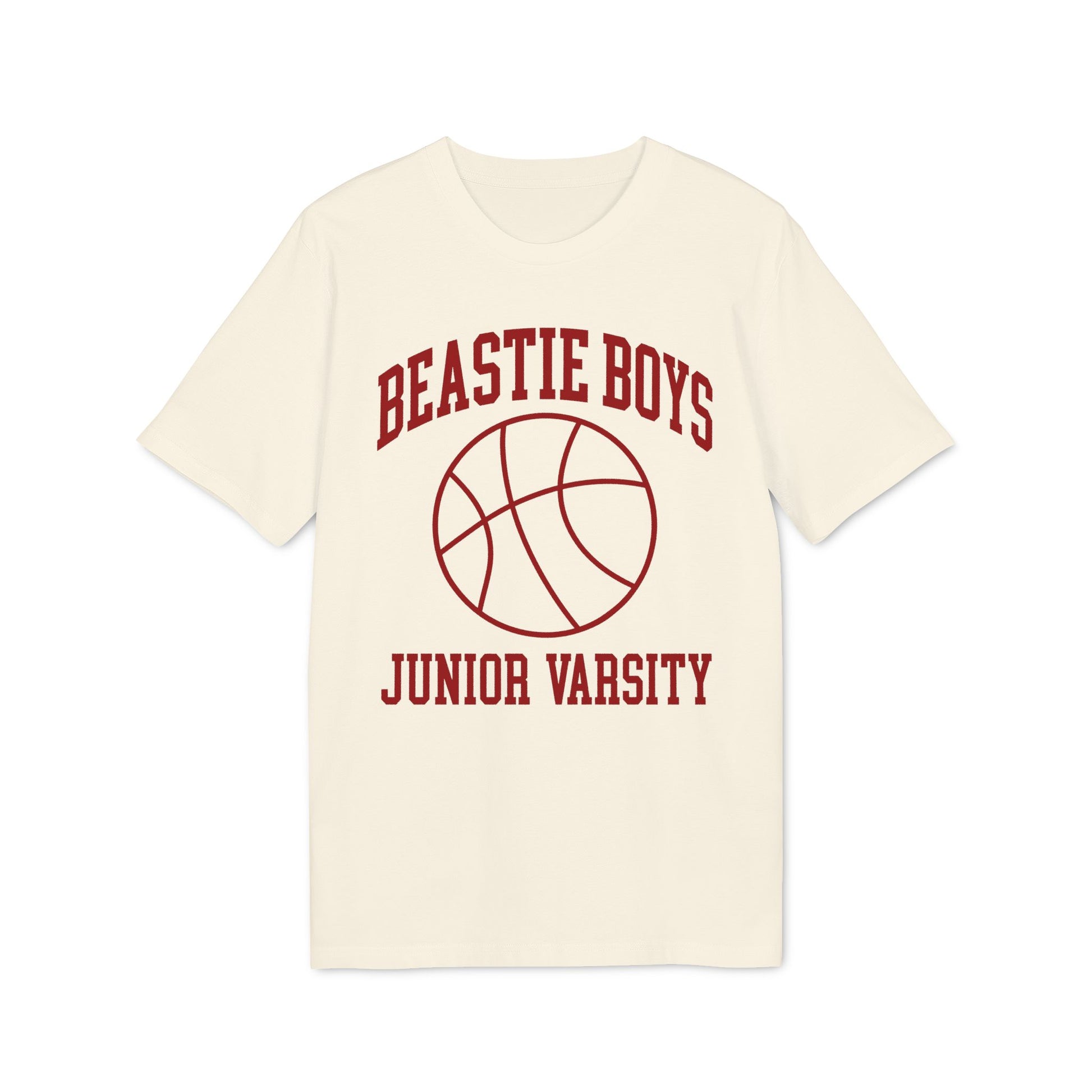 Cream t-shirt with "BEASTIE BOYS JUNIOR VARSITY" text and basketball graphic.