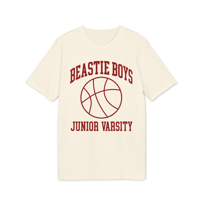 Cream t-shirt with "BEASTIE BOYS JUNIOR VARSITY" text and basketball graphic.