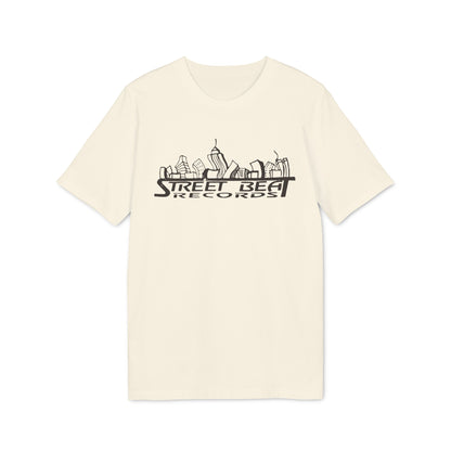 Cream t-shirt with "Street Beat Records" text and city skyline graphic.