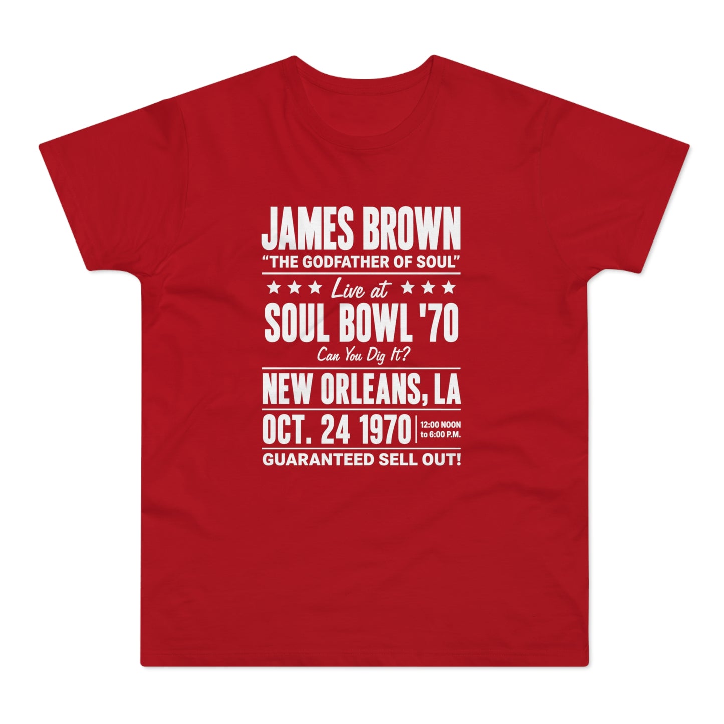James Brown Soul Bowl '70 concert shirt with details: New Orleans, Oct. 24, 1970.