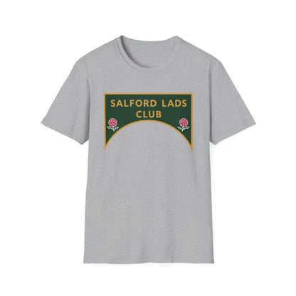Grey t-shirt with "SALFORD LADS CLUB" text and rose emblems.