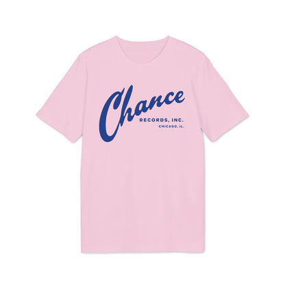 Pink t-shirt with "Chance Records, Inc. Chicago, IL." in blue text.