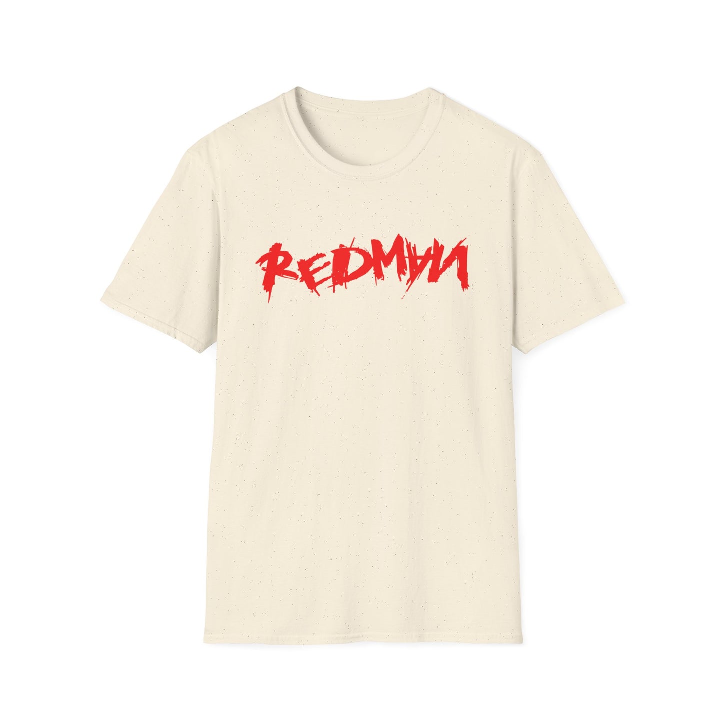 Cream t-shirt with red distressed "REDMAN" graphic text across the chest.