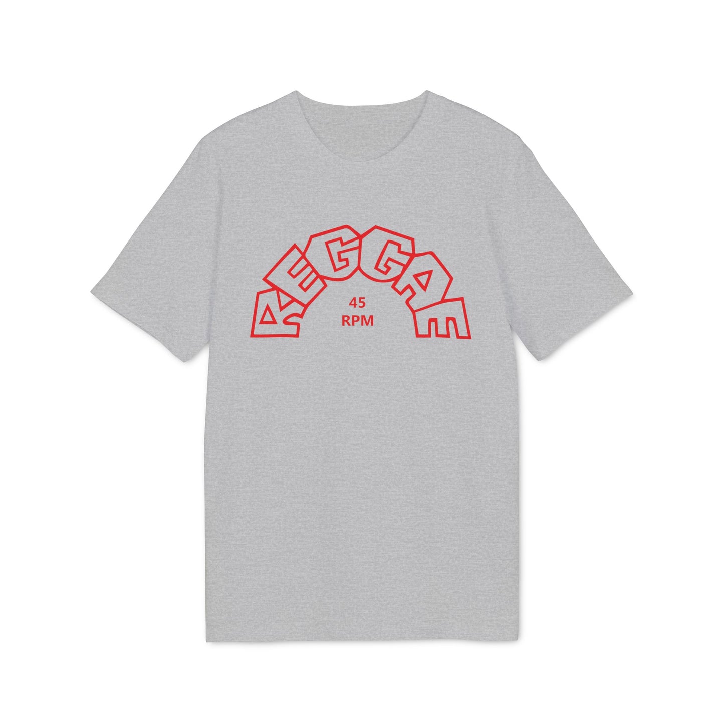 Grey t-shirt with red "MEGGA" text and "45 RPM" in an arc.