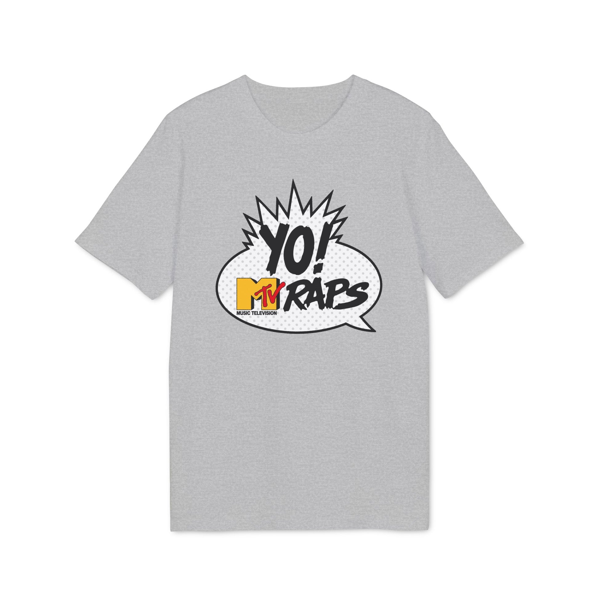 Grey t-shirt with Yo! MTV Raps logo inside a comic bubble.
