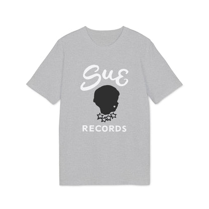 Grey t-shirt with "Sue Records" text and silhouette logo