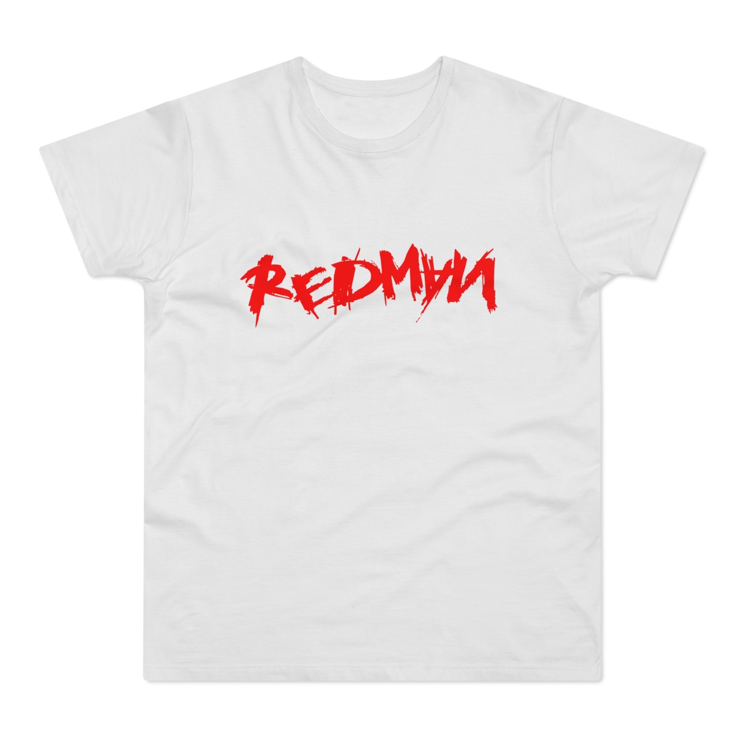 White t-shirt with red brushstroke logo "REDMAN" across the chest.