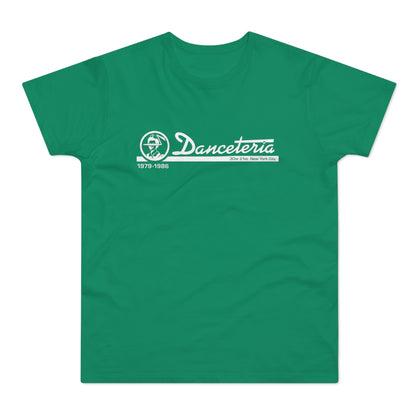 Green t-shirt with white "Danceteria 1979-1986 30w 21st New York City" logo.