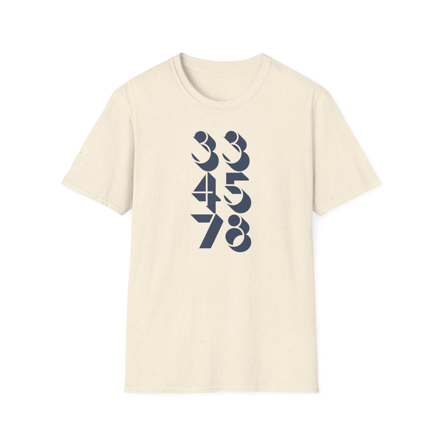 Cream t-shirt with navy blue numbers 33, 45, and 78 printed vertically.