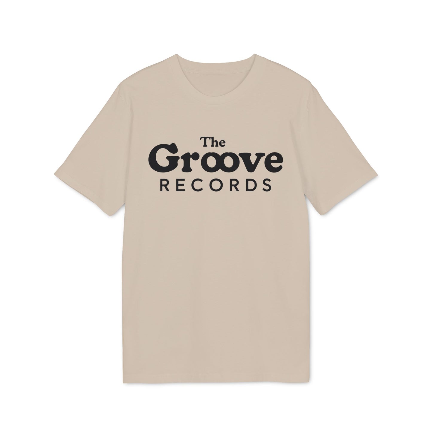 Tan t-shirt with black text reading "The Groove RECORDS".