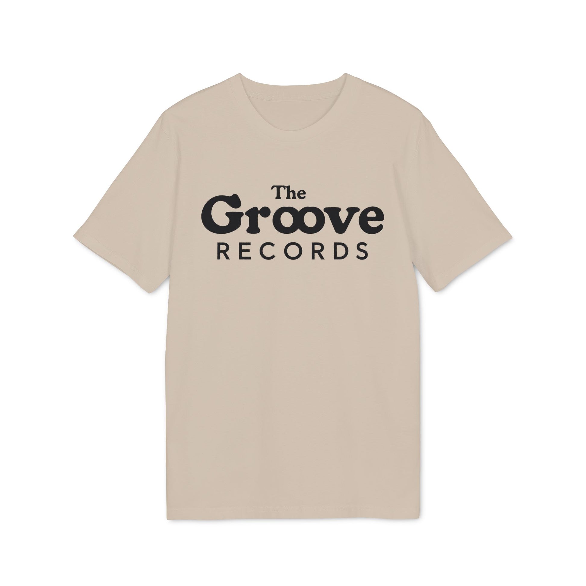 Tan t-shirt with black text reading "The Groove RECORDS".