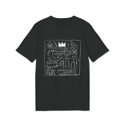 Black t-shirt with white "Test Pressing" graphic, crown, bones, and text.