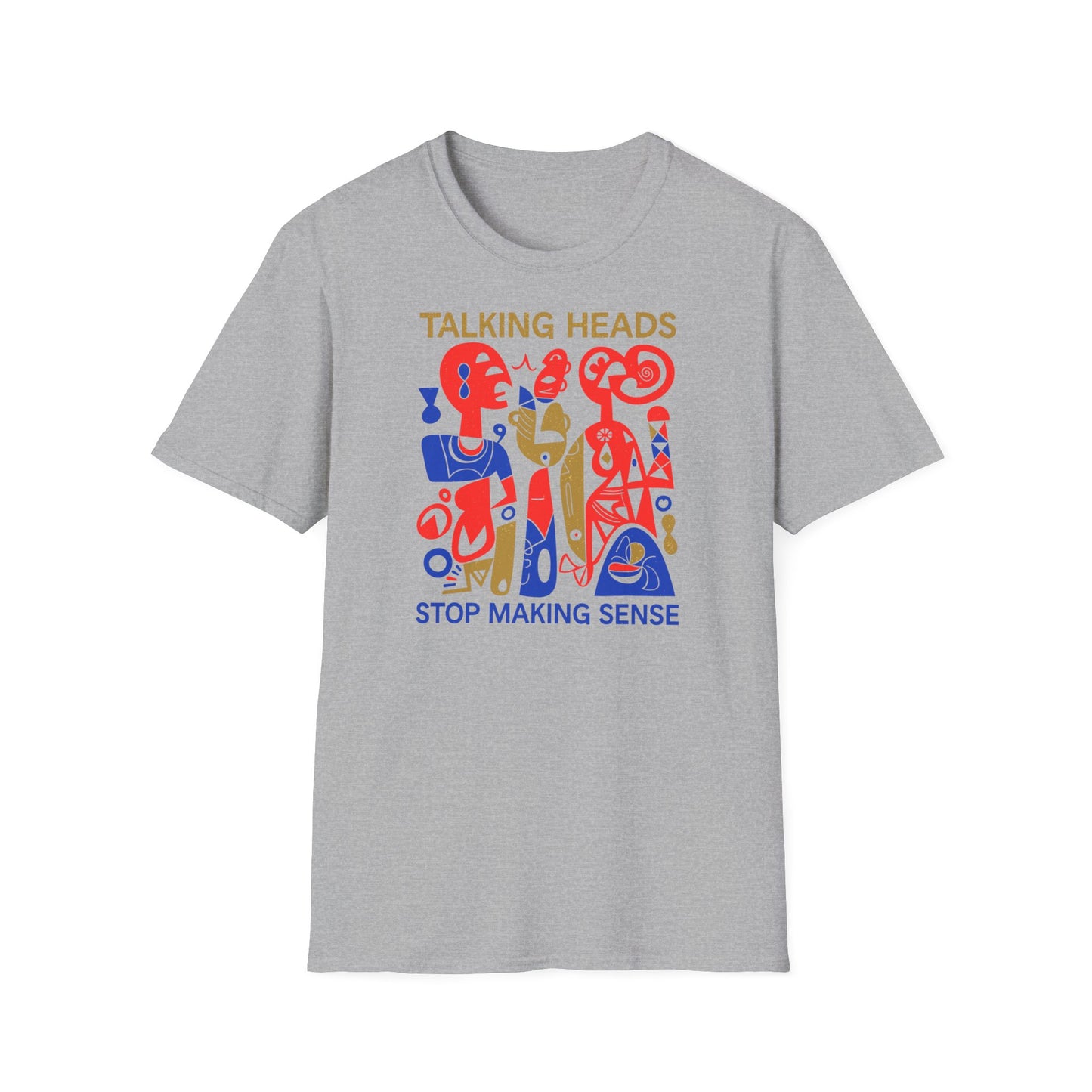 Talking Heads Stop Making Sense graphic on a grey t-shirt.