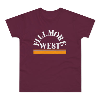 Maroon t-shirt with "FILLMORE WEST" text and orange stripes