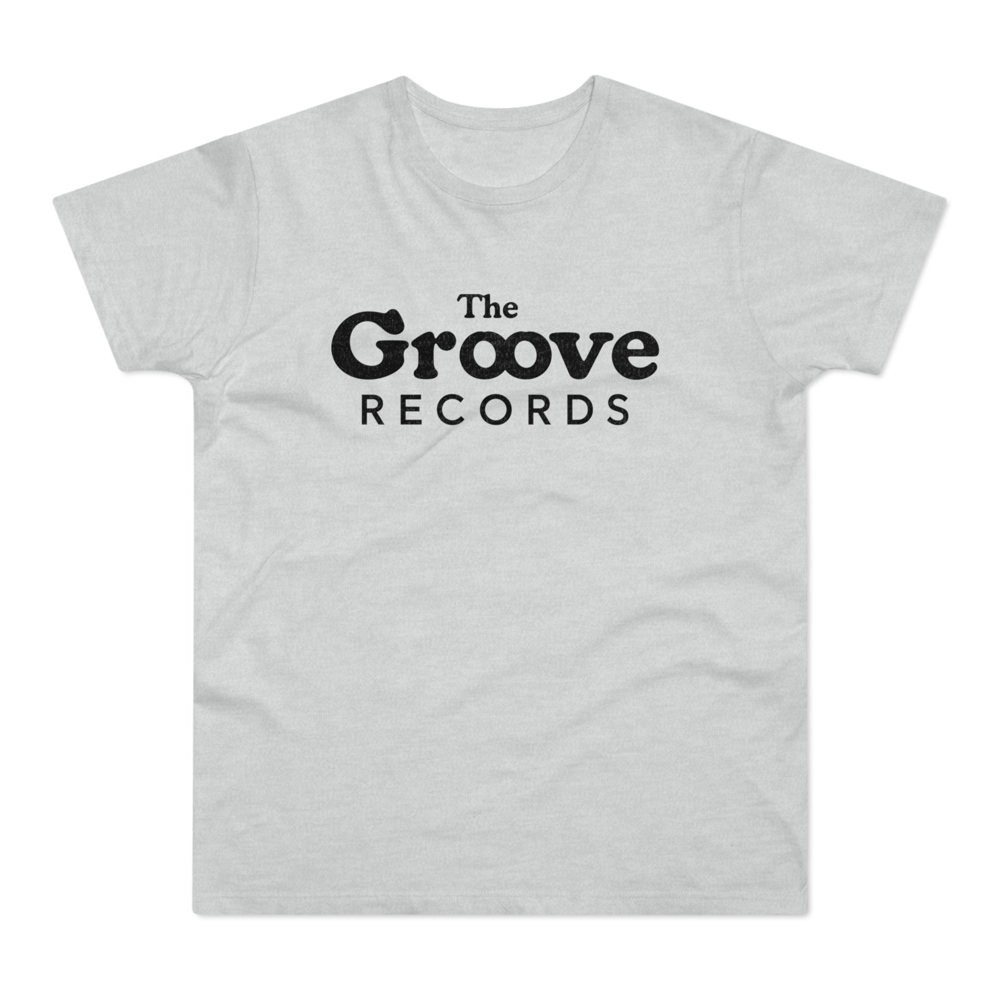 Light grey t-shirt with black "The Groove Records" logo text.