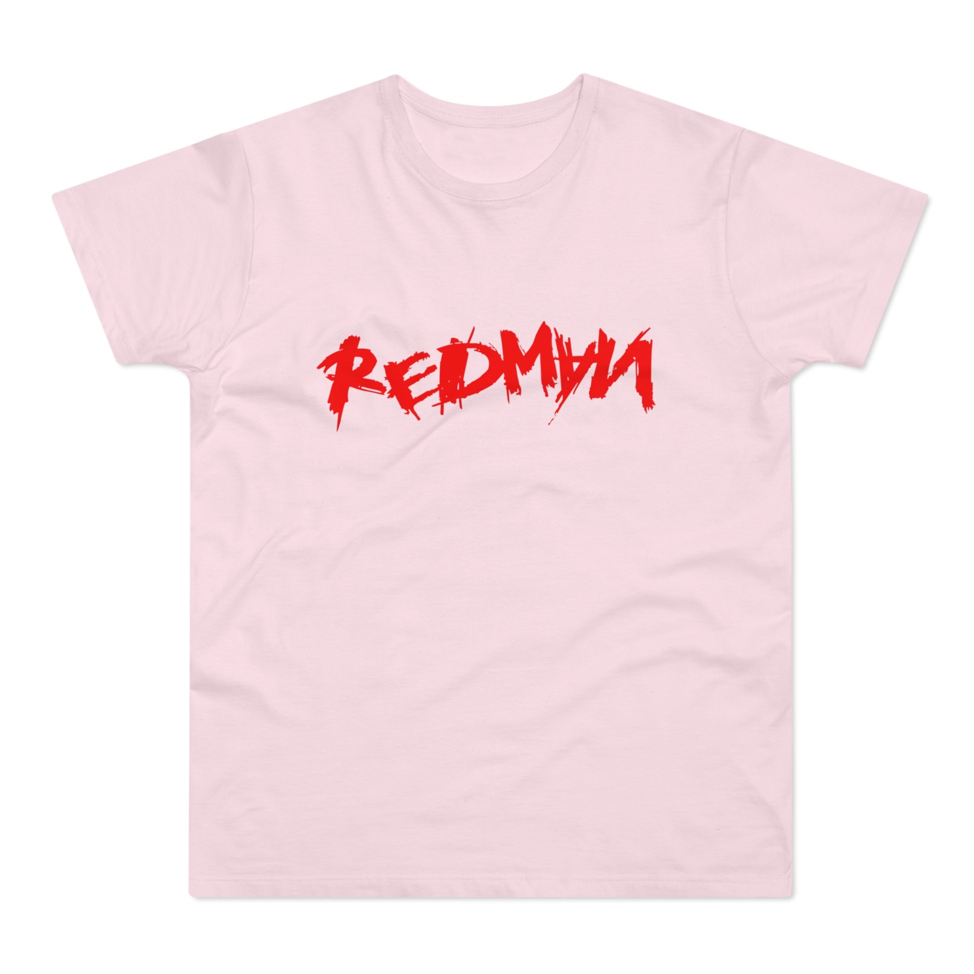 Pink t-shirt with distressed red "REDMAN" graphic across the chest.