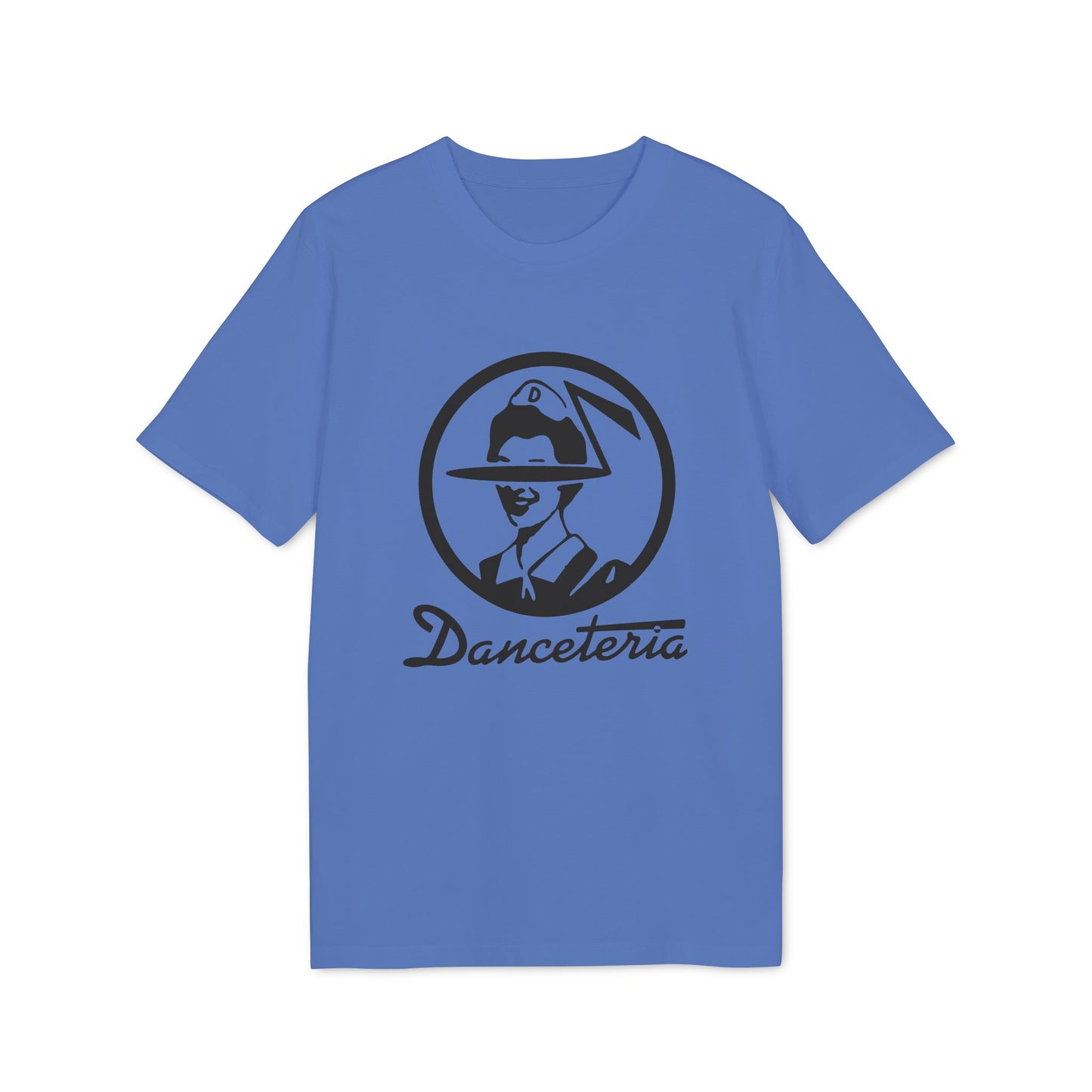 Blue t-shirt with a black circular logo and "Danceteria" text.