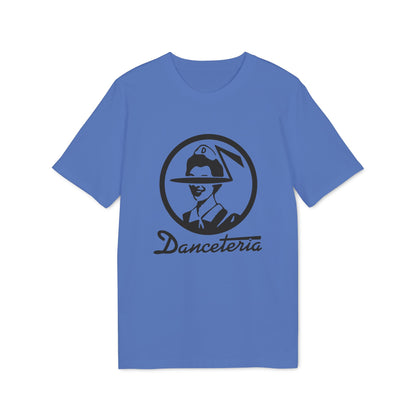 Blue t-shirt with a black circular logo and "Danceteria" text.