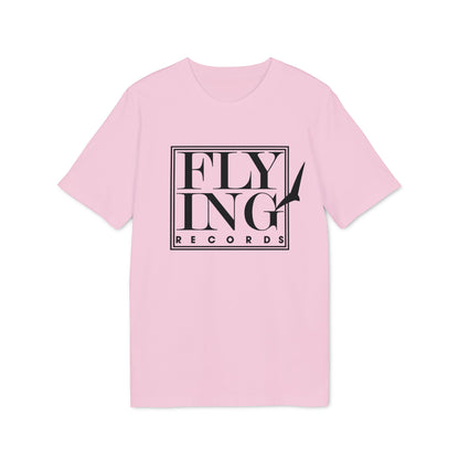 Pink t-shirt with black "FLYING RECORDS" text and bird graphic on chest.