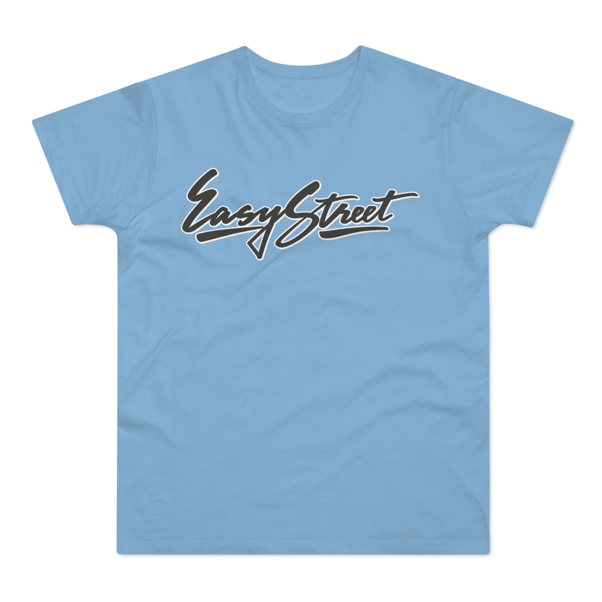 Light blue t-shirt with "Easy Street" in black script font.