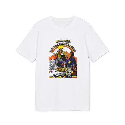 White t-shirt with Jimmy Cliff's "The Harder They Come" album graphic.