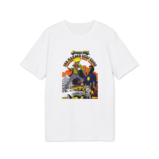 White t-shirt with Jimmy Cliff's "The Harder They Come" album graphic.