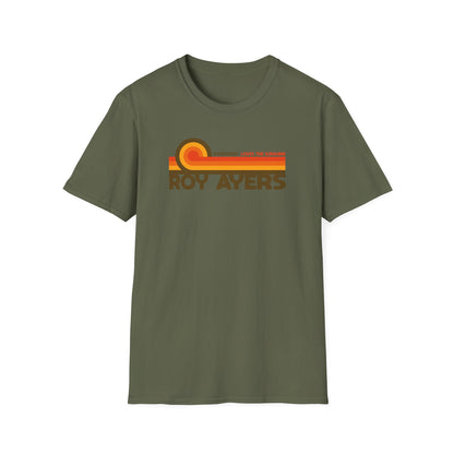 Green t-shirt with "ROY AYERS" and "EVERYBODY LOVES THE SUNSHINE" text.