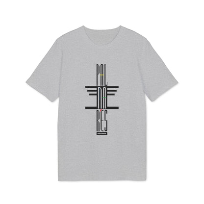 Grey t-shirt with vertical text logo: PAL, FIE, RES, RECORDS.