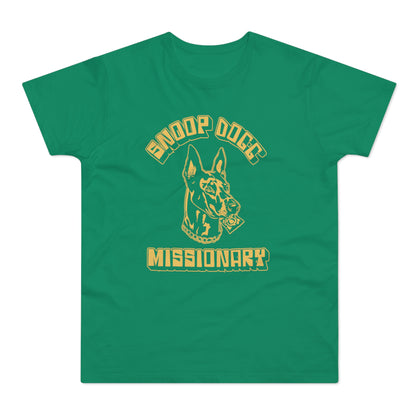 Green t-shirt with "Snoop Dogg" and "Missionary" text and dog image.