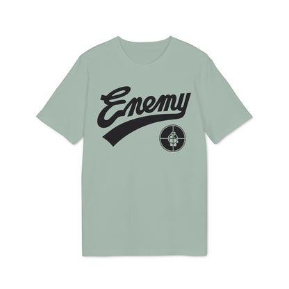 Light green t-shirt with black "Enemy" text and target logo.