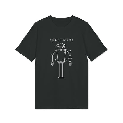 Black t-shirt with Kraftwerk logo and a rotating robot graphic.