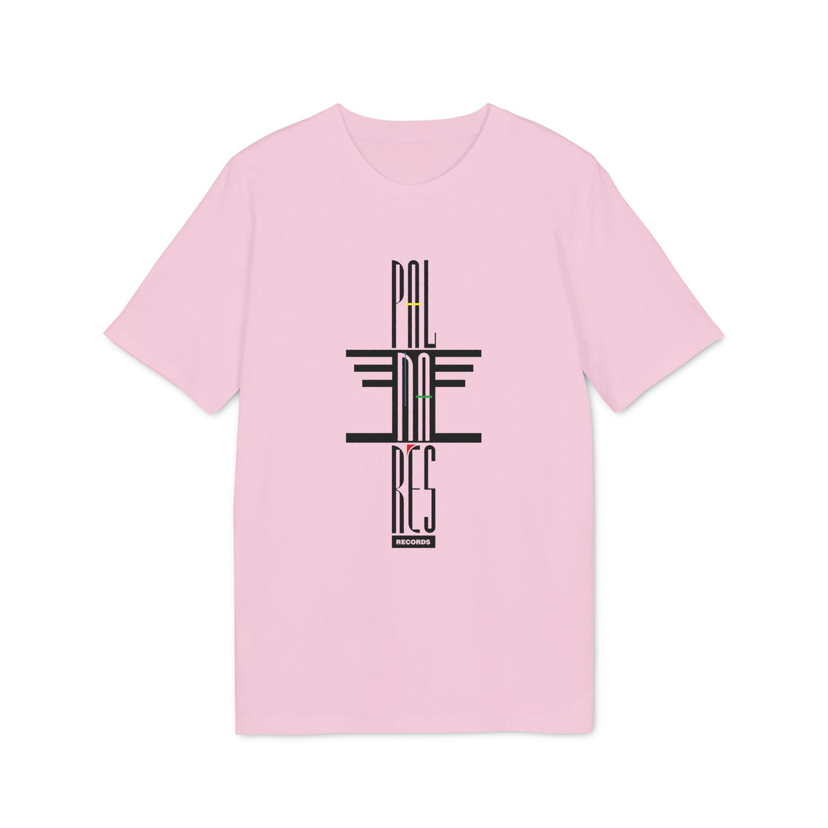 Pink t-shirt with vertical text "PAL" "MAE" "RES" and "RECORDS"