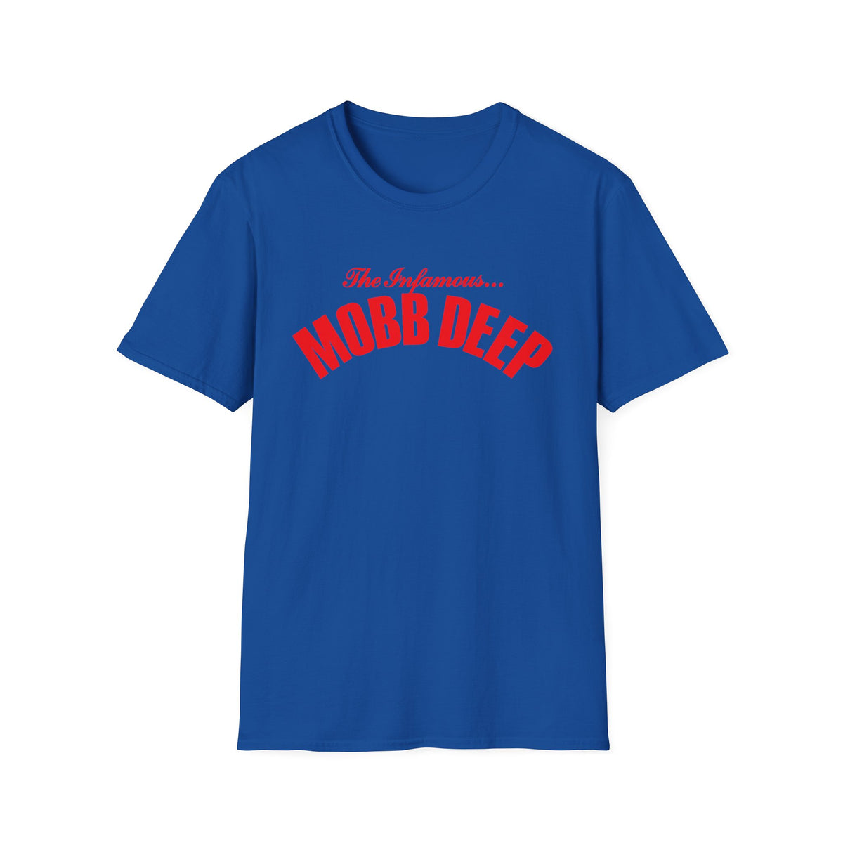 Royal blue t-shirt with red "The Infamous... MOBB DEEP" text.