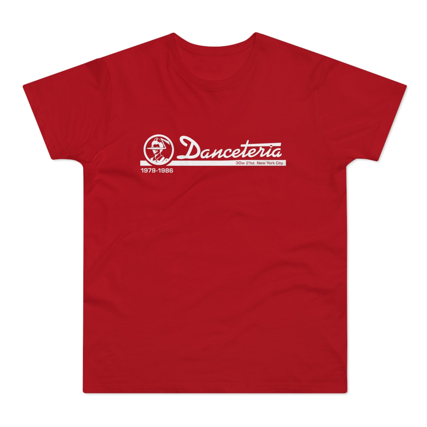 Red t-shirt with white Danceteria logo and 1979-1986 text.