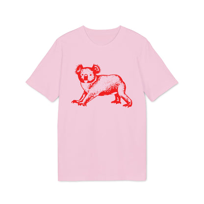 Pink t-shirt with a red koala graphic.